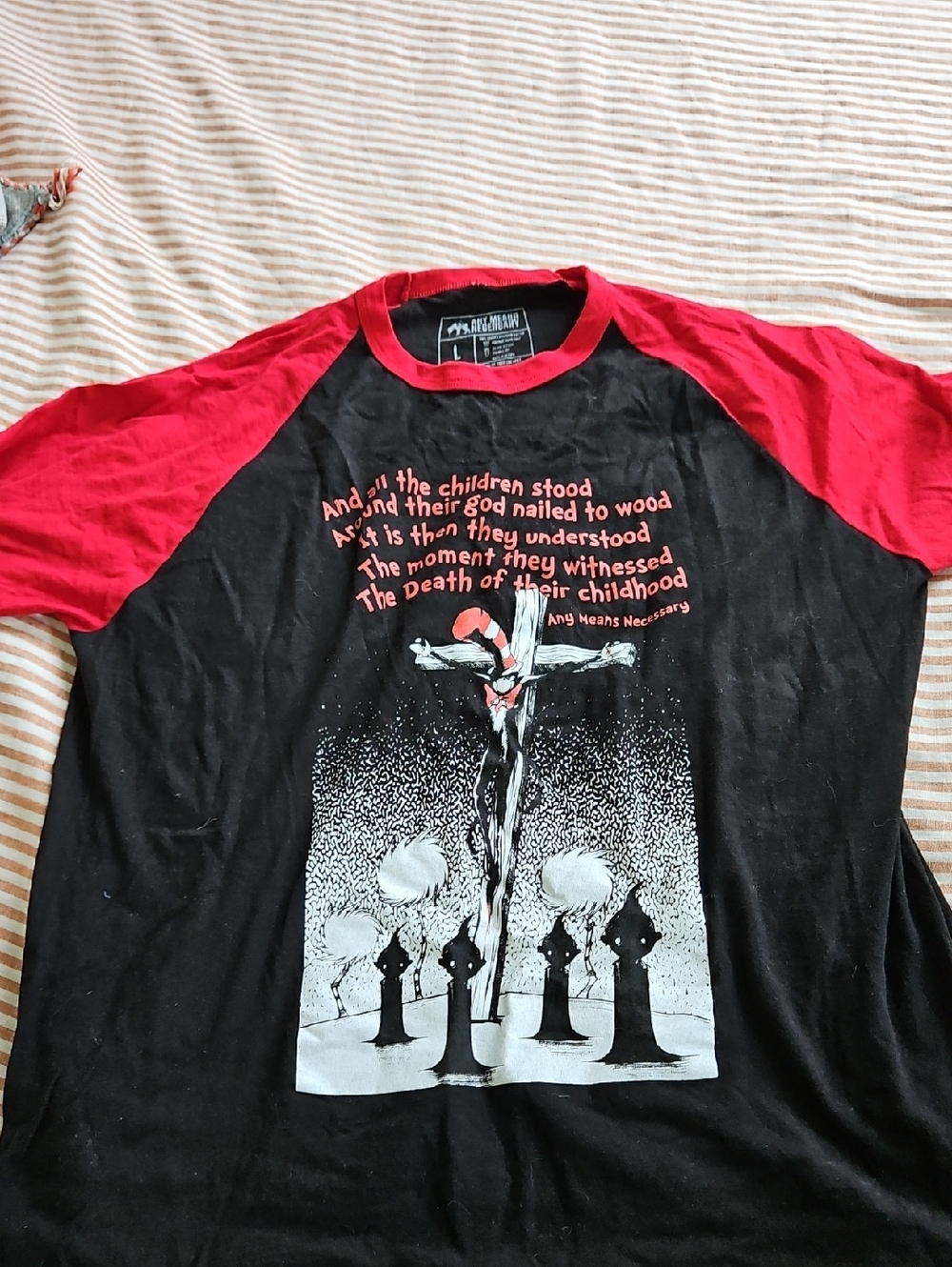 Red & Black Raglan Graphic Tee - ANY MEANS NECESSARY